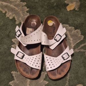 Birkenstock White Double-Strap Perforated Sandals